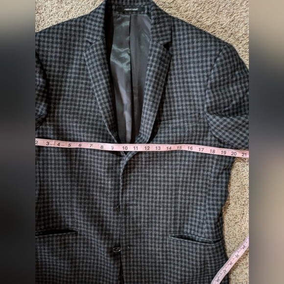 Bar III Slim Fit Black and Grey Plaid Wool Blend Men's Blazer with Pockets 38L - Picture 11 of 11